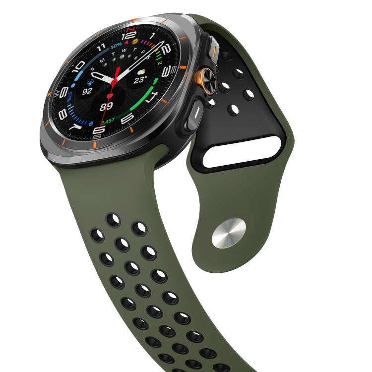 For Samsung Galaxy Watch Ultra 47mm / Ultra 2025 Two Color Round Holes Reverse Buckle Silicone Watch Band(Army Green Black) - Mega Discount Store LebanonLebanon