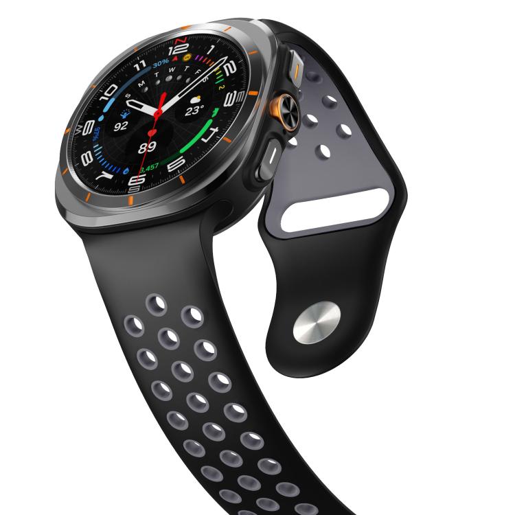 For Samsung Galaxy Watch Ultra 47mm / Ultra 2025 Two Color Round Holes Reverse Buckle Silicone Watch Band(Black Grey) - Mega Discount Store LebanonLebanon