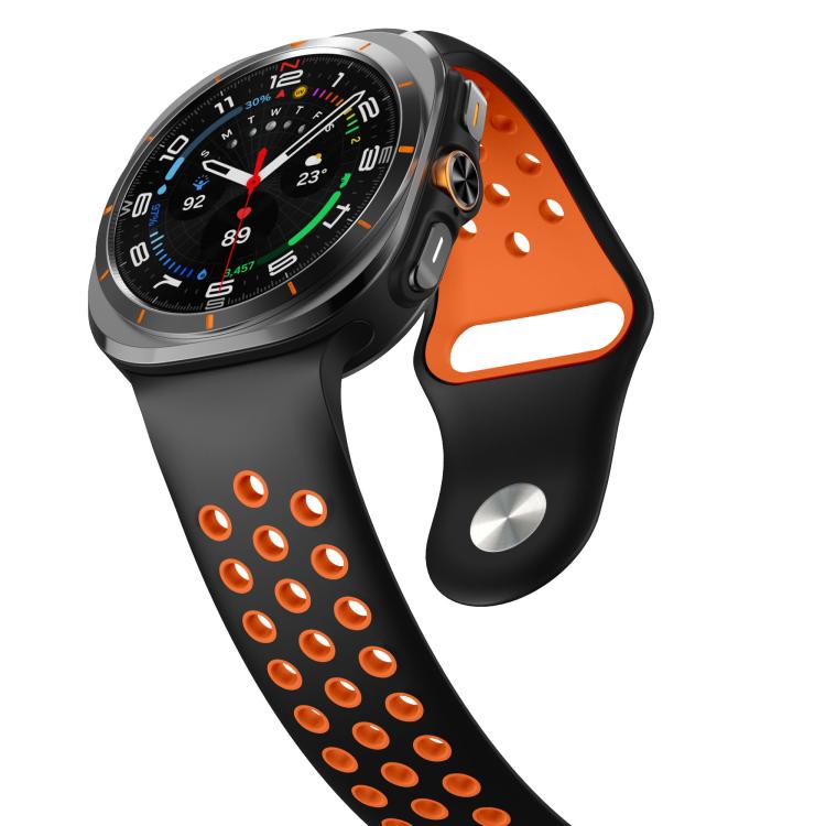 For Samsung Galaxy Watch Ultra 47mm / Ultra 2025 Two Color Round Holes Reverse Buckle Silicone Watch Band(Black Orange) - Mega Discount Store LebanonLebanon
