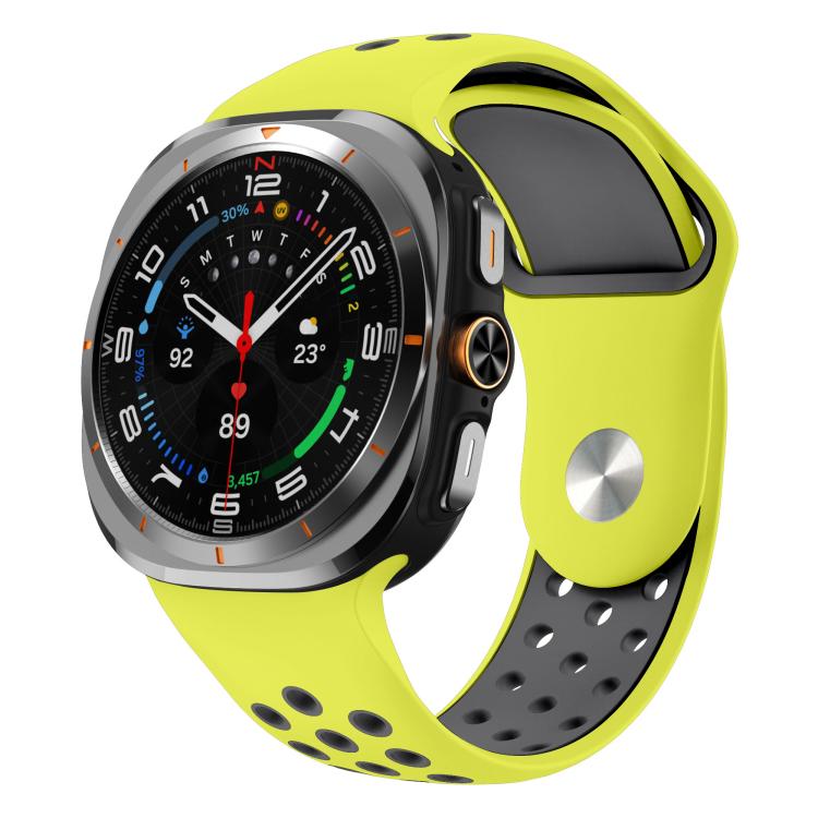 For Samsung Galaxy Watch Ultra 47mm / Ultra 2025 Two Color Round Holes Reverse Buckle Silicone Watch Band(Lime Grey) - Mega Discount Store LebanonLebanon