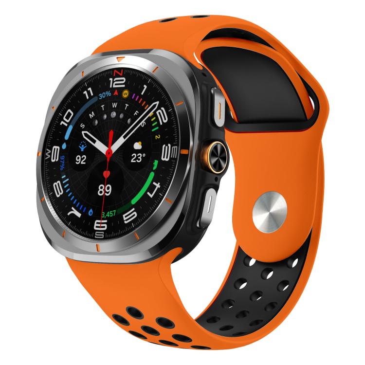 For Samsung Galaxy Watch Ultra 47mm / Ultra 2025 Two Color Round Holes Reverse Buckle Silicone Watch Band(Orange Black) - Mega Discount Store LebanonLebanon