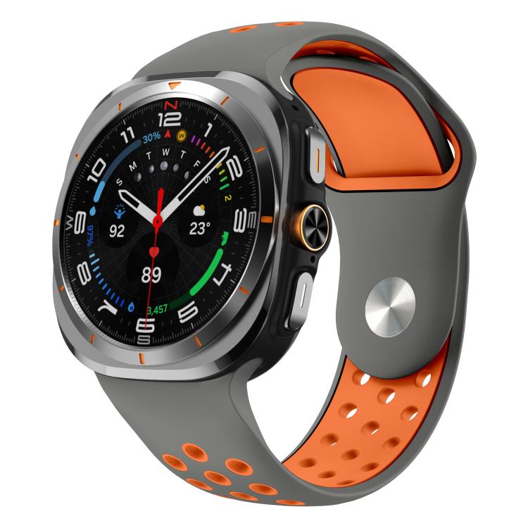 For Samsung Galaxy Watch Ultra 47mm / Ultra 2025 Two Color Round Holes Reverse Buckle Silicone Watch Band(Space Grey Orange) - Mega Discount Store LebanonLebanon