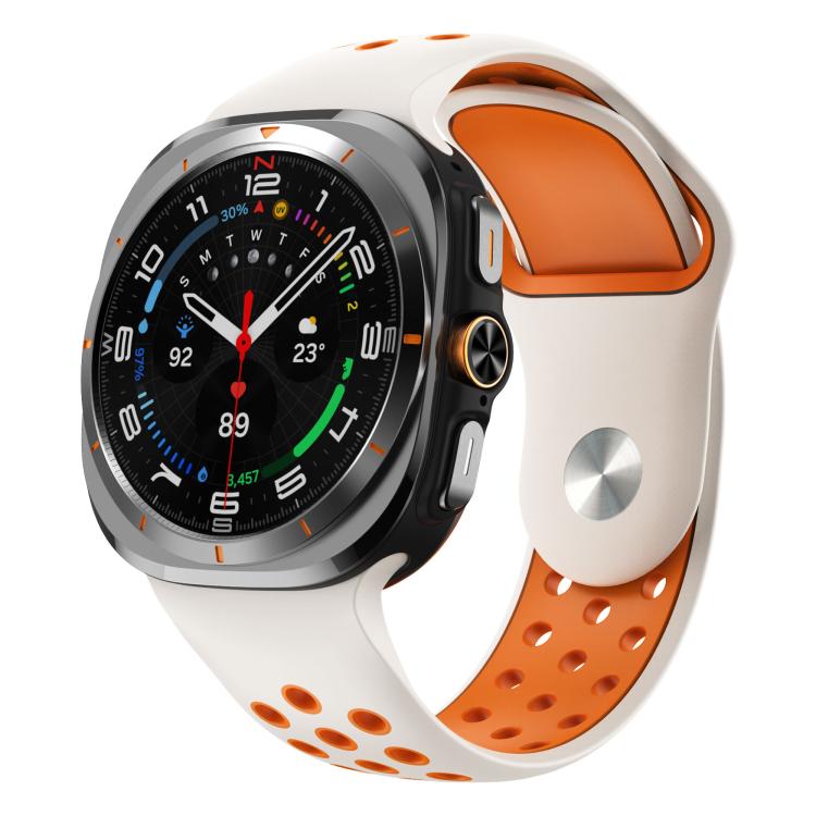 For Samsung Galaxy Watch Ultra 47mm / Ultra 2025 Two Color Round Holes Reverse Buckle Silicone Watch Band(Starlight Orange) - Mega Discount Store LebanonLebanon