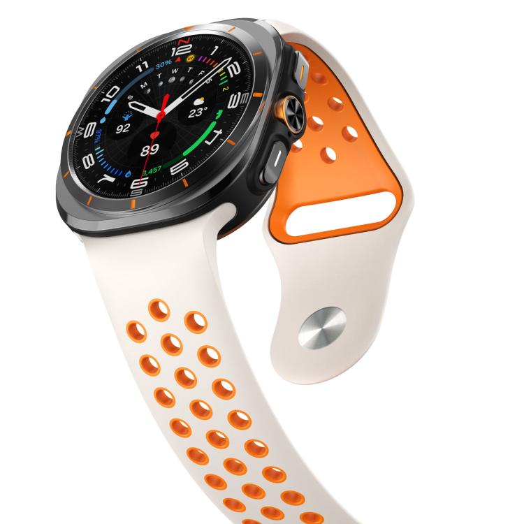 For Samsung Galaxy Watch Ultra 47mm / Ultra 2025 Two Color Round Holes Reverse Buckle Silicone Watch Band(Starlight Orange) - Mega Discount Store LebanonLebanon