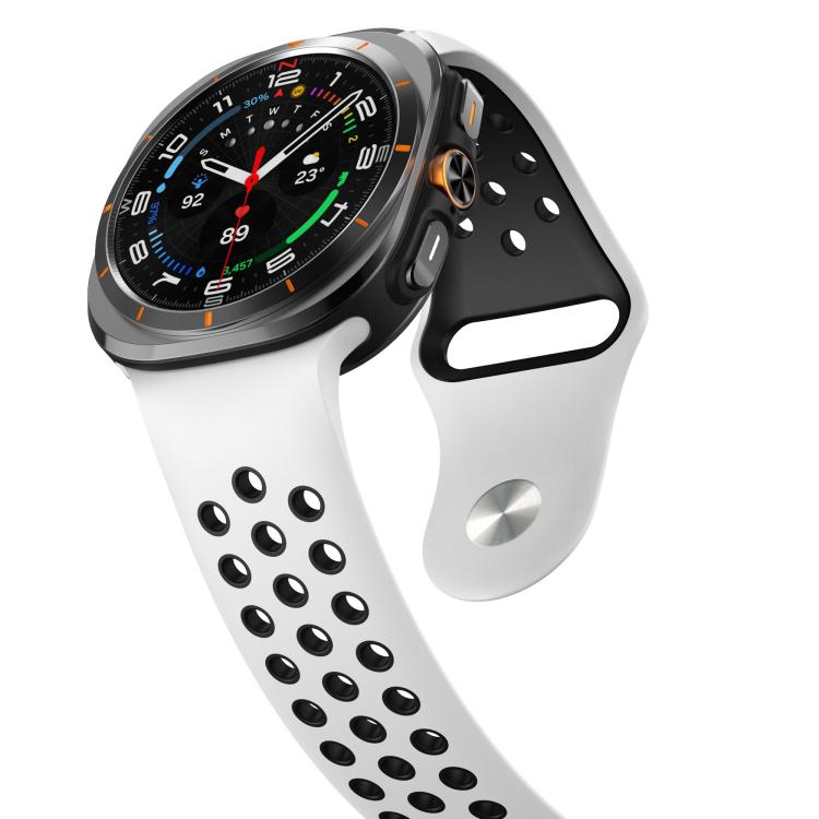 For Samsung Galaxy Watch Ultra 47mm / Ultra 2025 Two Color Round Holes Reverse Buckle Silicone Watch Band(White Black) - Mega Discount Store LebanonLebanon