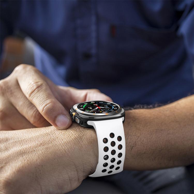 For Samsung Galaxy Watch Ultra 47mm / Ultra 2025 Two Color Round Holes Reverse Buckle Silicone Watch Band(White Black) - Mega Discount Store LebanonLebanon