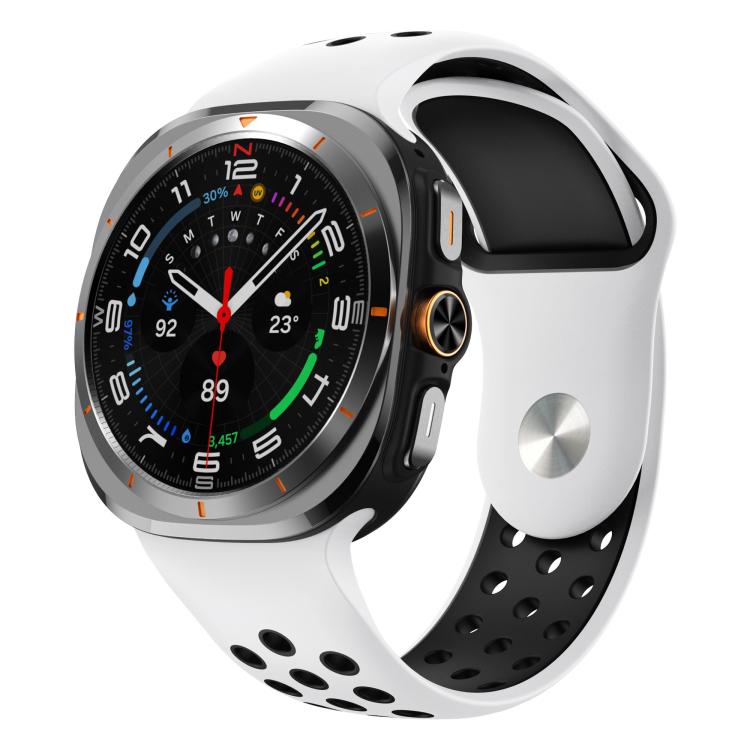 For Samsung Galaxy Watch Ultra 47mm / Ultra 2025 Two Color Round Holes Reverse Buckle Silicone Watch Band(White Black) - Mega Discount Store LebanonLebanon