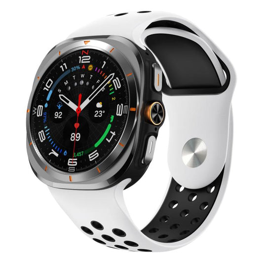 For Samsung Galaxy Watch Ultra 47mm / Ultra 2025 Two Color Round Holes Reverse Buckle Silicone Watch Band(White Black) - Mega Discount Store LebanonLebanon