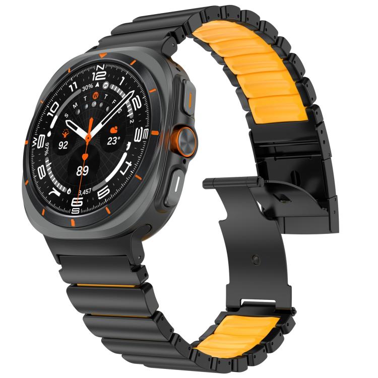For Samsung Galaxy Watch8 / 8 Classic Turtle Buckle Dual Color Titanium Metal Silicone Watch Band(Black Orange) - Mega Discount Store LebanonLebanon