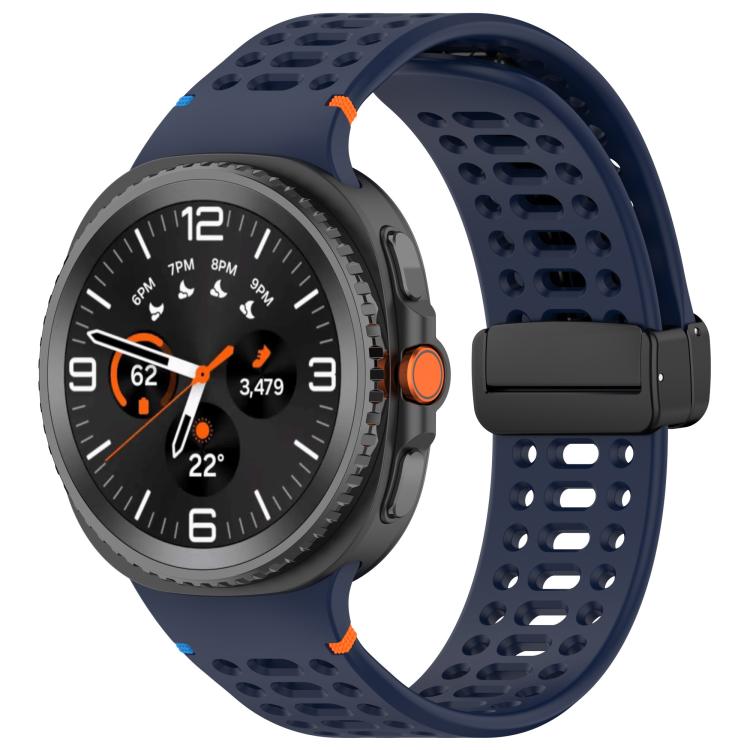 For Samsung Galaxy Watch8 / Watch8 Classic Magnetic Black Buckle Breathable Stitched Silicone Watch Band(Dark Blue) - Mega Discount Store LebanonLebanon