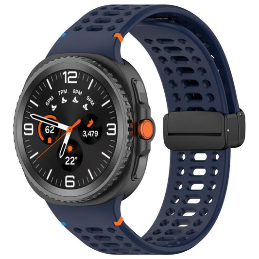 For Samsung Galaxy Watch8 / Watch8 Classic Magnetic Black Buckle Breathable Stitched Silicone Watch Band(Dark Blue) - Mega Discount Store LebanonLebanon