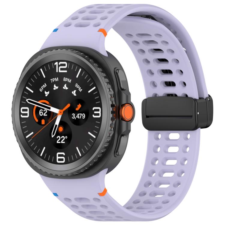 For Samsung Galaxy Watch8 / Watch8 Classic Magnetic Black Buckle Breathable Stitched Silicone Watch Band(Purple) - Mega Discount Store LebanonLebanon