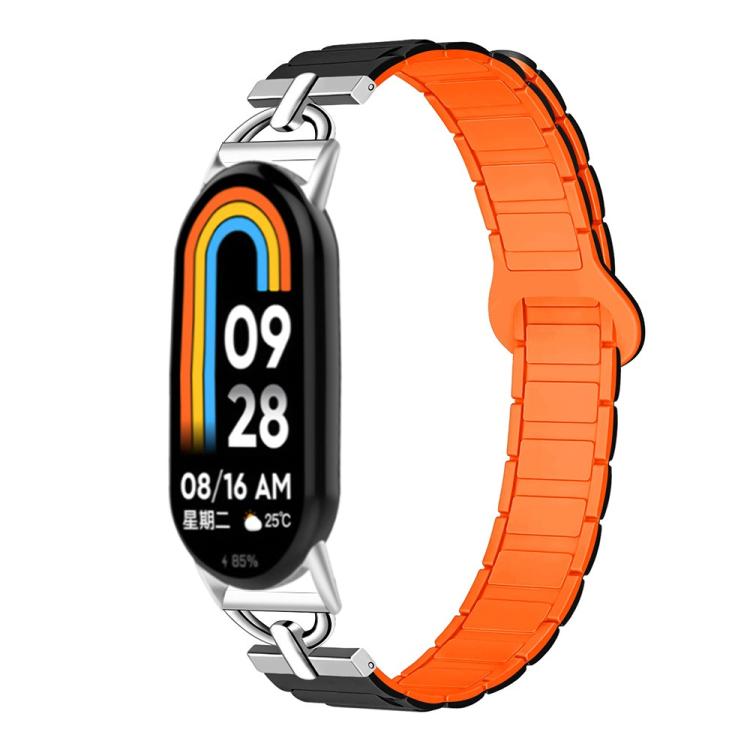 For Xiaomi Smart Band 10 / 9 / 8 D - shaped Tri - beads Magnetic Silicone Watch Band(Black Orange) - Mega Discount Store LebanonLebanon