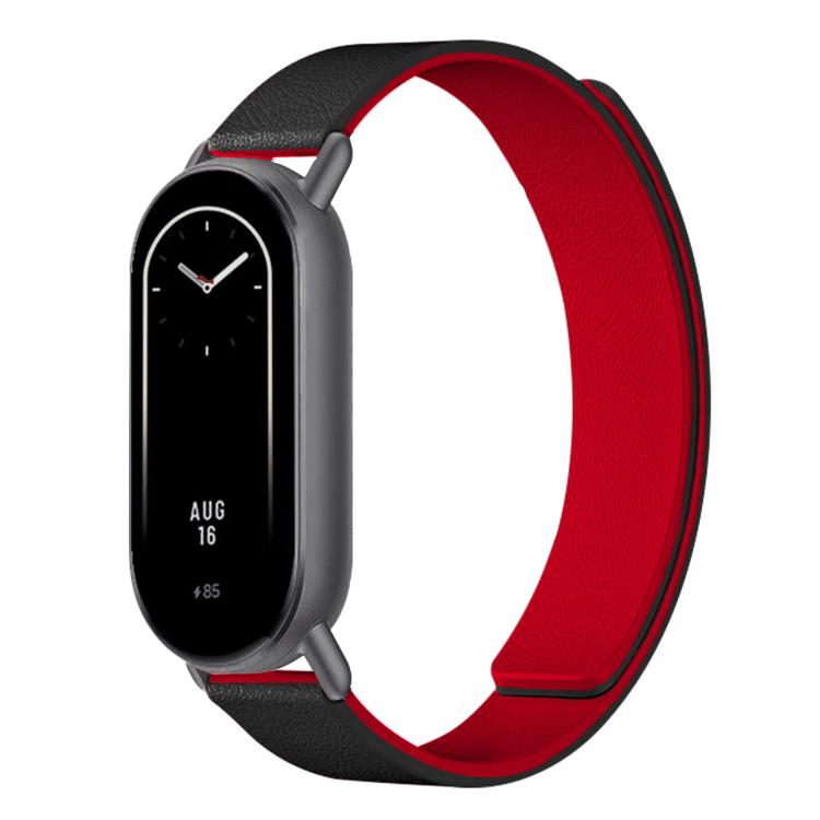 For Xiaomi Smart Band 10 / 9 / 8 Lychee Texture Soft Magnetic Silicone Watch Strap(Black Red) - Mega Discount Store LebanonLebanon
