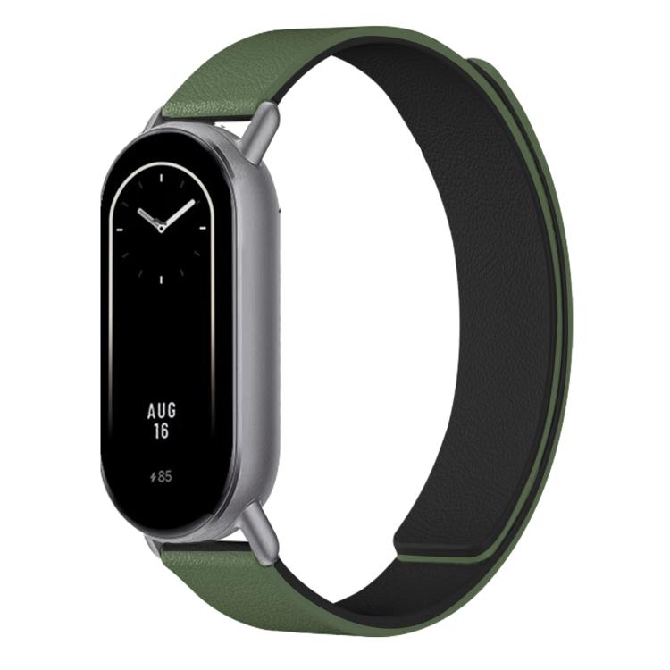 For Xiaomi Smart Band 10 / 9 / 8 Lychee Texture Soft Magnetic Silicone Watch Strap(Green Black) - Mega Discount Store LebanonLebanon