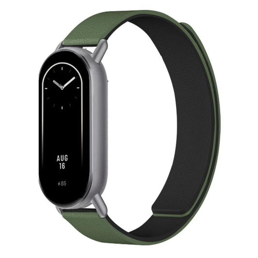 For Xiaomi Smart Band 10 / 9 / 8 Lychee Texture Soft Magnetic Silicone Watch Strap(Green Black) - Mega Discount Store LebanonLebanon