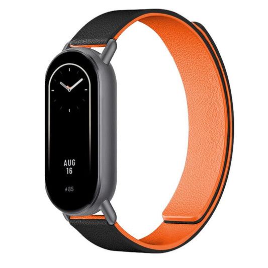 For Xiaomi Smart Band 10 / 9 / 8 Lychee Texture Soft Magnetic Silicone Watch Strap(Orange Black) - Mega Discount Store LebanonLebanon