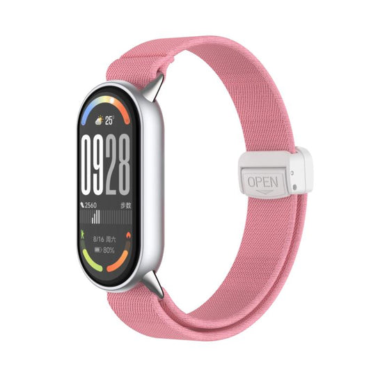 For Xiaomi Smart Band 10 / 9 / 8 Metal Head Magnetic Plastic Buckle Elastic Nylon Watch Band(Bright Pink) - Mega Discount Store LebanonLebanon