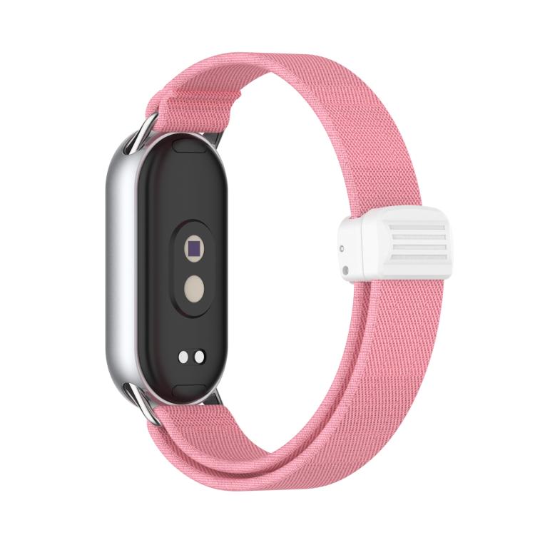 For Xiaomi Smart Band 10 / 9 / 8 Metal Head Magnetic Plastic Buckle Elastic Nylon Watch Band(Bright Pink) - Mega Discount Store LebanonLebanon