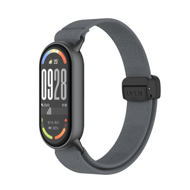 For Xiaomi Smart Band 10 / 9 / 8 Metal Head Magnetic Plastic Buckle Elastic Nylon Watch Band(Charcoal) - Mega Discount Store LebanonLebanon
