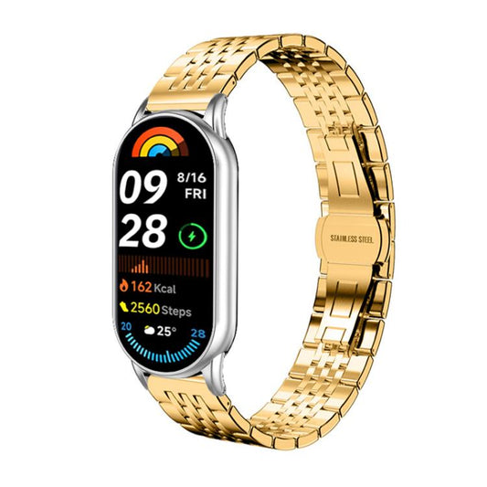 For Xiaomi Smart Band 10 / 9 / 8 NFC 14mm xDfind Seven - bead Solid Stainless Steel Watch Band(Gold) - Mega Discount Store LebanonLebanon