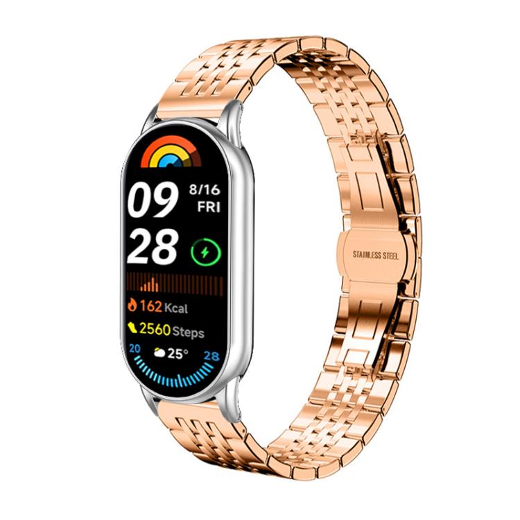 For Xiaomi Smart Band 10 / 9 / 8 NFC 14mm xDfind Seven - bead Solid Stainless Steel Watch Band(Rose Gold) - Mega Discount Store LebanonLebanon