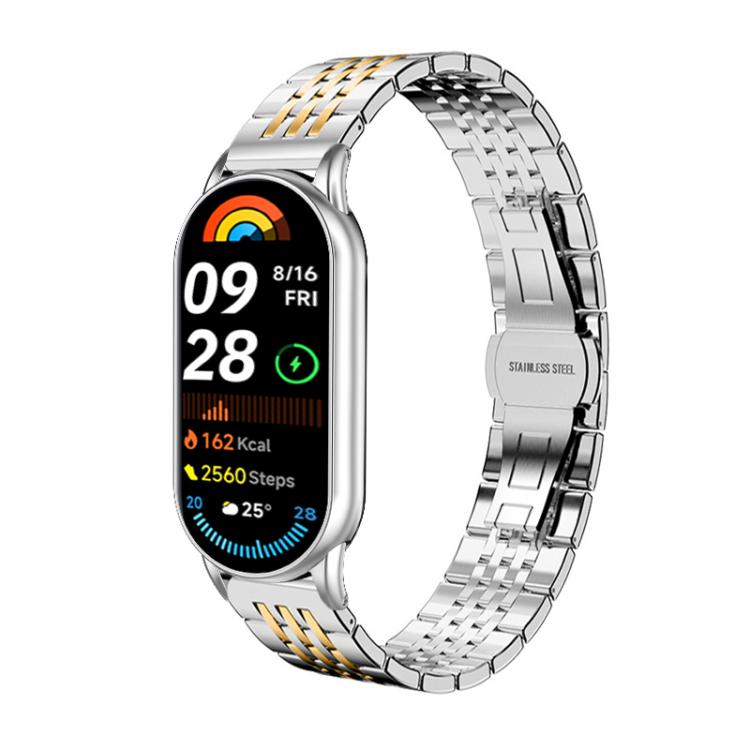 For Xiaomi Smart Band 10 / 9 / 8 NFC 14mm xDfind Seven - bead Solid Stainless Steel Watch Band(Silver Gold) - Mega Discount Store LebanonLebanon