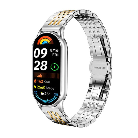 For Xiaomi Smart Band 10 / 9 / 8 NFC 14mm xDfind Seven - bead Solid Stainless Steel Watch Band(Silver Gold) - Mega Discount Store LebanonLebanon