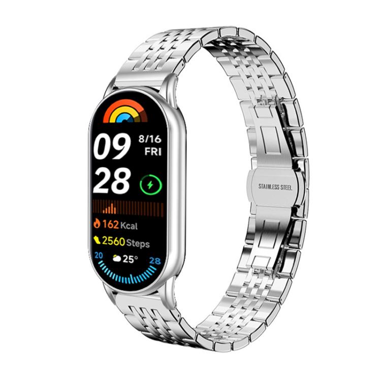 For Xiaomi Smart Band 10 / 9 / 8 NFC 14mm xDfind Seven - bead Solid Stainless Steel Watch Band(Silver) - Mega Discount Store LebanonLebanon