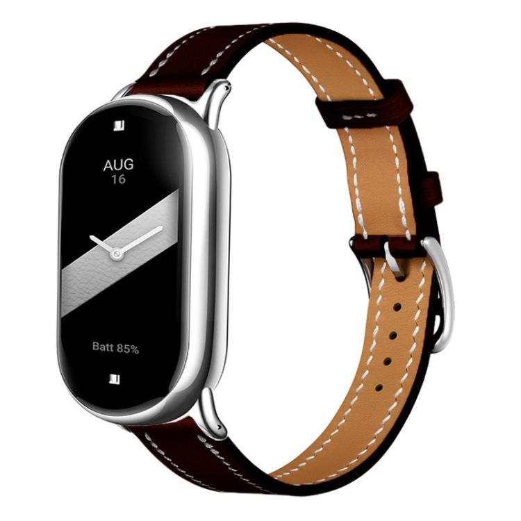 For Xiaomi Smart Band 10 / 9 / 8 Slim Silver Buckle Leather Watch Band(Black) - Mega Discount Store LebanonLebanon