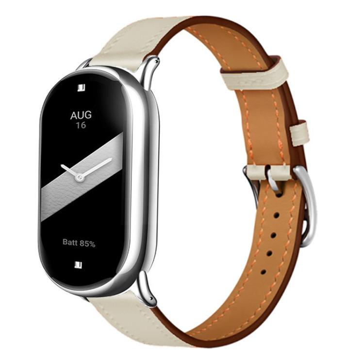 For Xiaomi Smart Band 10 / 9 / 8 Slim Silver Buckle Leather Watch Band(Creamy White) - Mega Discount Store LebanonLebanon