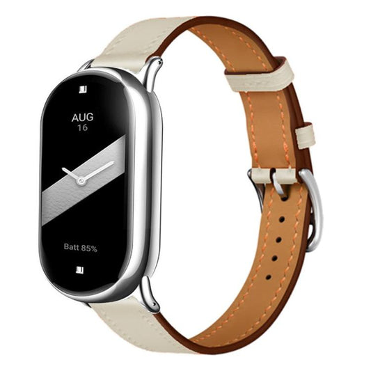 For Xiaomi Smart Band 10 / 9 / 8 Slim Silver Buckle Leather Watch Band(Creamy White) - Mega Discount Store LebanonLebanon