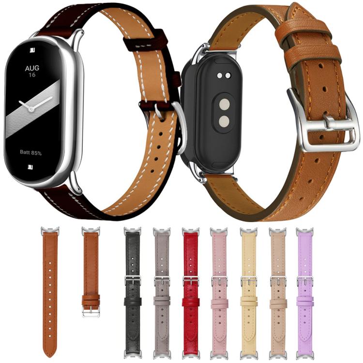 For Xiaomi Smart Band 10 / 9 / 8 Slim Silver Buckle Leather Watch Band(Grey) - Mega Discount Store LebanonLebanon