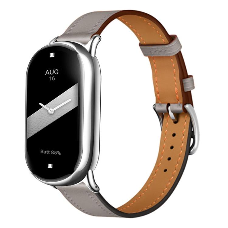 For Xiaomi Smart Band 10 / 9 / 8 Slim Silver Buckle Leather Watch Band(Grey) - Mega Discount Store LebanonLebanon
