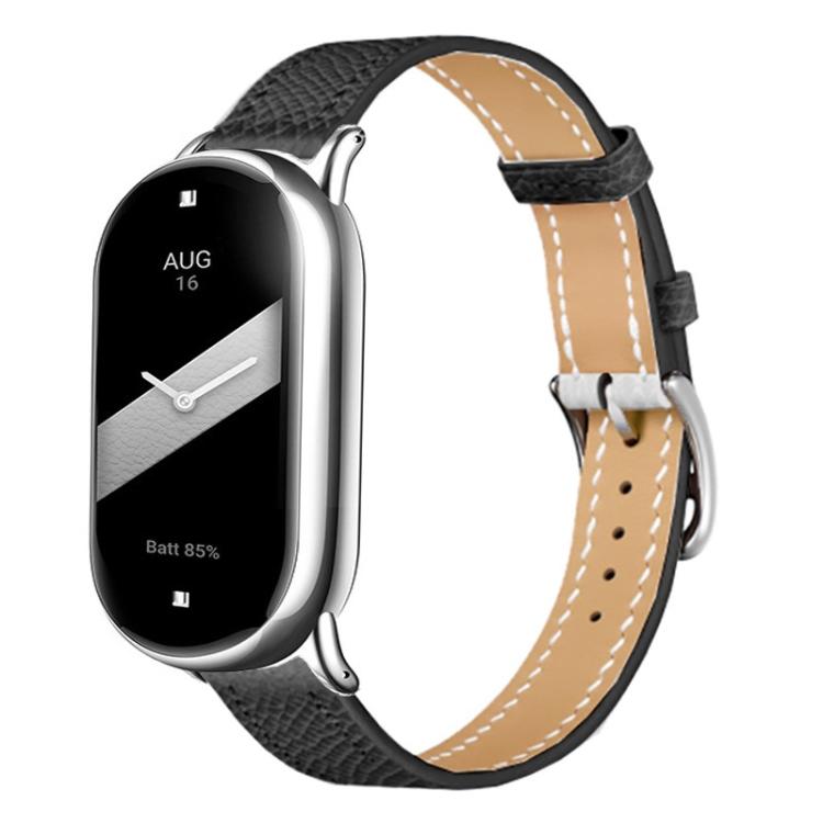 For Xiaomi Smart Band 10 / 9 / 8 Slim Silver Buckle Leather Watch Band(Litchi Texture Black) - Mega Discount Store LebanonLebanon