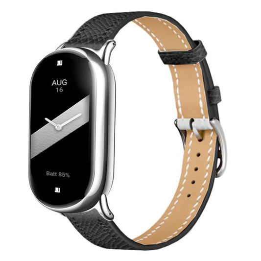 For Xiaomi Smart Band 10 / 9 / 8 Slim Silver Buckle Leather Watch Band(Litchi Texture Black) - Mega Discount Store LebanonLebanon