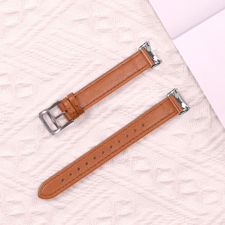For Xiaomi Smart Band 10 / 9 / 8 Slim Silver Buckle Leather Watch Band(Litchi Texture Brown) - Mega Discount Store LebanonLebanon