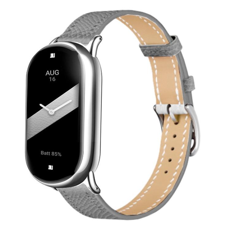 For Xiaomi Smart Band 10 / 9 / 8 Slim Silver Buckle Leather Watch Band(Litchi Texture Grey) - Mega Discount Store LebanonLebanon