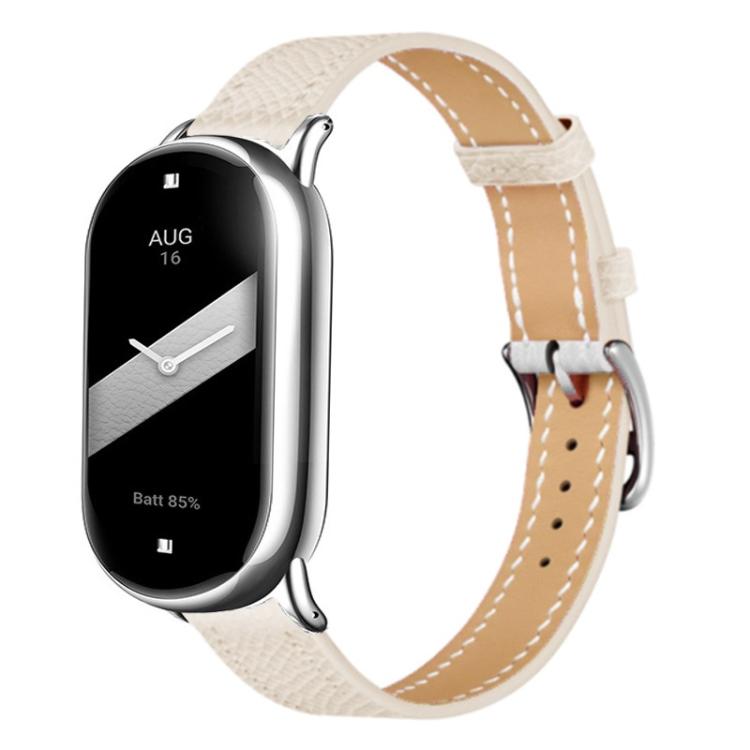 For Xiaomi Smart Band 10 / 9 / 8 Slim Silver Buckle Leather Watch Band(Litchi Texture Ivory White) - Mega Discount Store LebanonLebanon