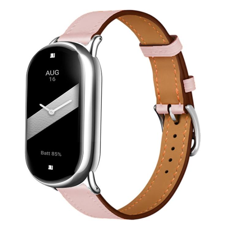 For Xiaomi Smart Band 10 / 9 / 8 Slim Silver Buckle Leather Watch Band(Pink) - Mega Discount Store LebanonLebanon