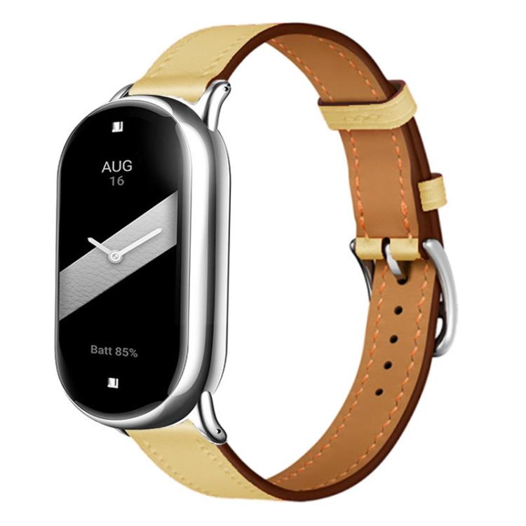 For Xiaomi Smart Band 10 / 9 / 8 Slim Silver Buckle Leather Watch Band(Yellow) - Mega Discount Store LebanonLebanon