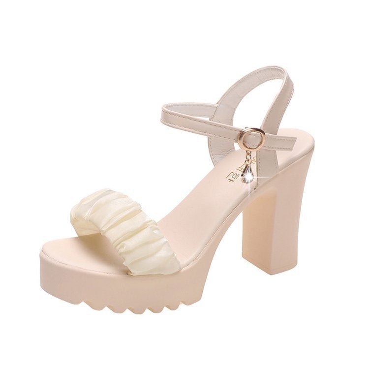 HALINFER Summer High Heel Sandals Thick Bottom Waterproof Platform Women Shoes, Size: 35(Beige) - Mega Discount Store LebanonLebanon