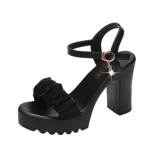 HALINFER Summer High Heel Sandals Thick Bottom Waterproof Platform Women Shoes, Size: 35(Black) - Mega Discount Store LebanonLebanon
