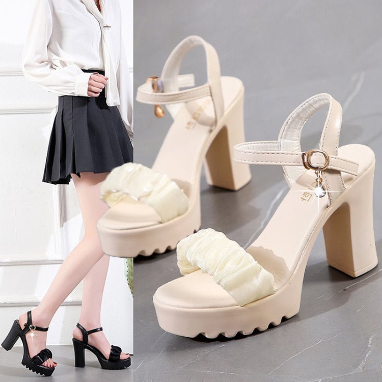 HALINFER Summer High Heel Sandals Thick Bottom Waterproof Platform Women Shoes, Size: 38(Beige) - Mega Discount Store LebanonLebanon