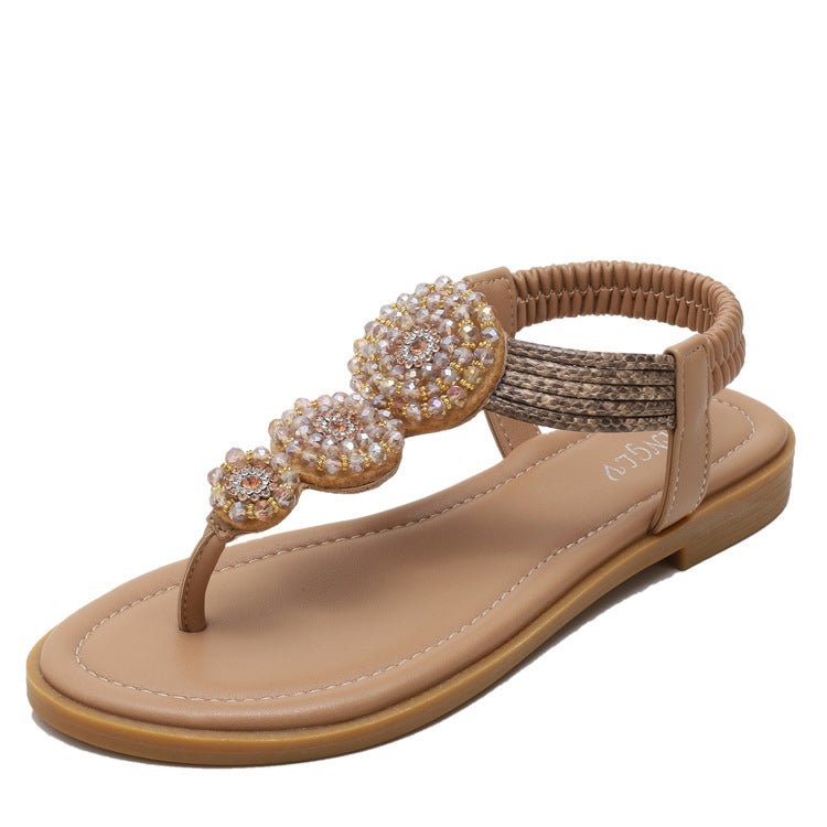 Ladies Summer Bohemian Roman Sandals Seaside Flat Beach Shoes, Size: 37(Apricot) - Mega Discount Store LebanonLebanon