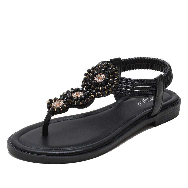 Ladies Summer Bohemian Roman Sandals Seaside Flat Beach Shoes, Size: 39(Black) - Mega Discount Store LebanonLebanon