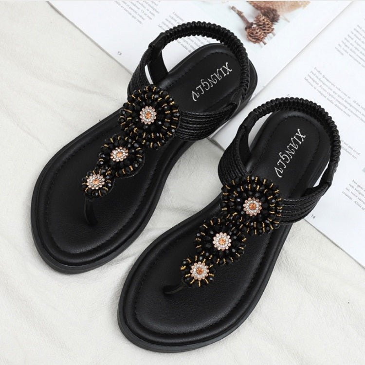 Ladies Summer Bohemian Roman Sandals Seaside Flat Beach Shoes, Size: 40(Black) - Mega Discount Store LebanonLebanon