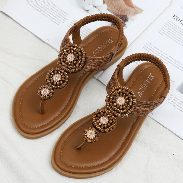 Ladies Summer Bohemian Roman Sandals Seaside Flat Beach Shoes, Size: 40(Brown) - Mega Discount Store LebanonLebanon
