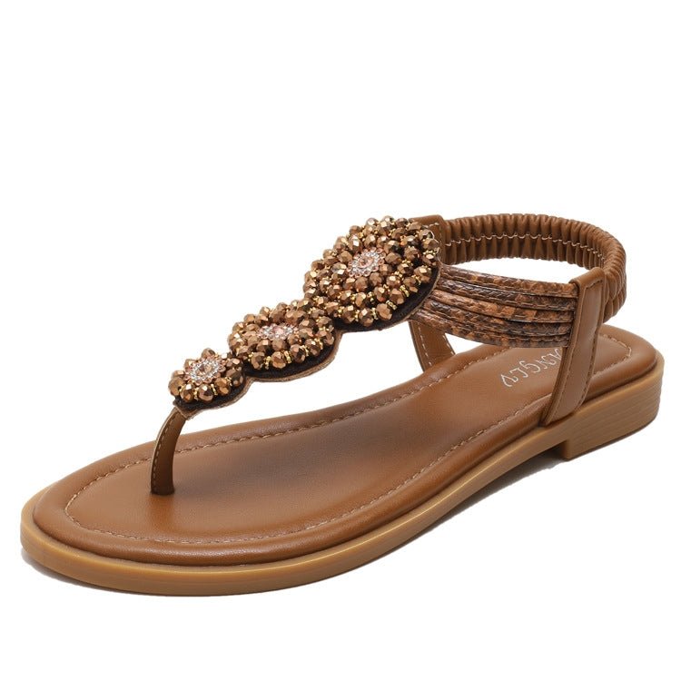 Ladies Summer Bohemian Roman Sandals Seaside Flat Beach Shoes, Size: 40(Brown) - Mega Discount Store LebanonLebanon