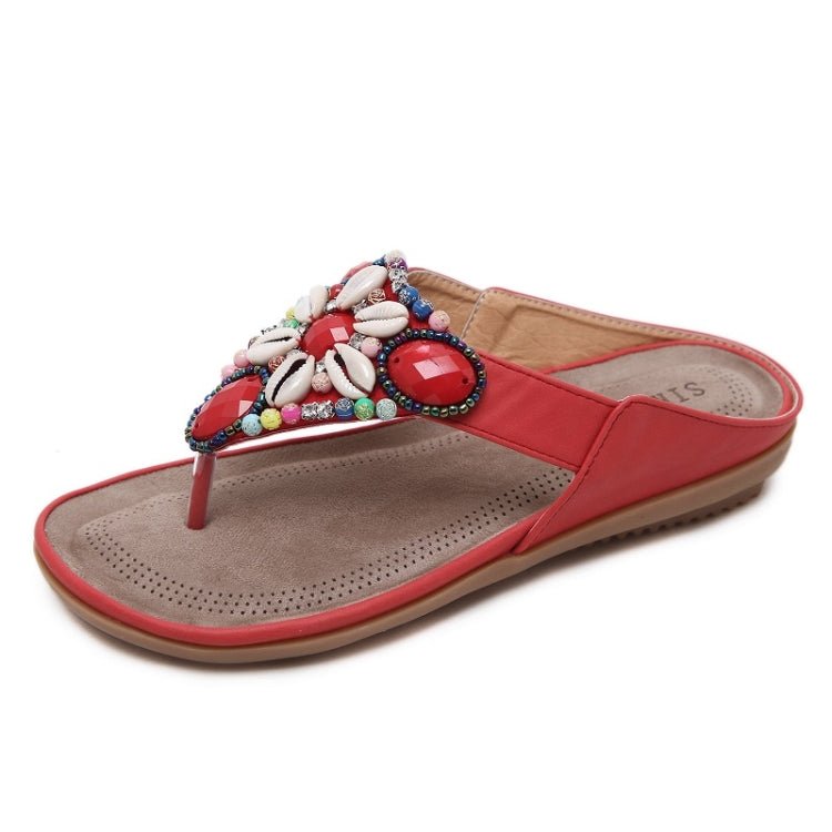 Ladies Summer Bohemian Sandals Seaside Retro Beaded Shell Slippers, Size: 39(Red) - Mega Discount Store LebanonLebanon